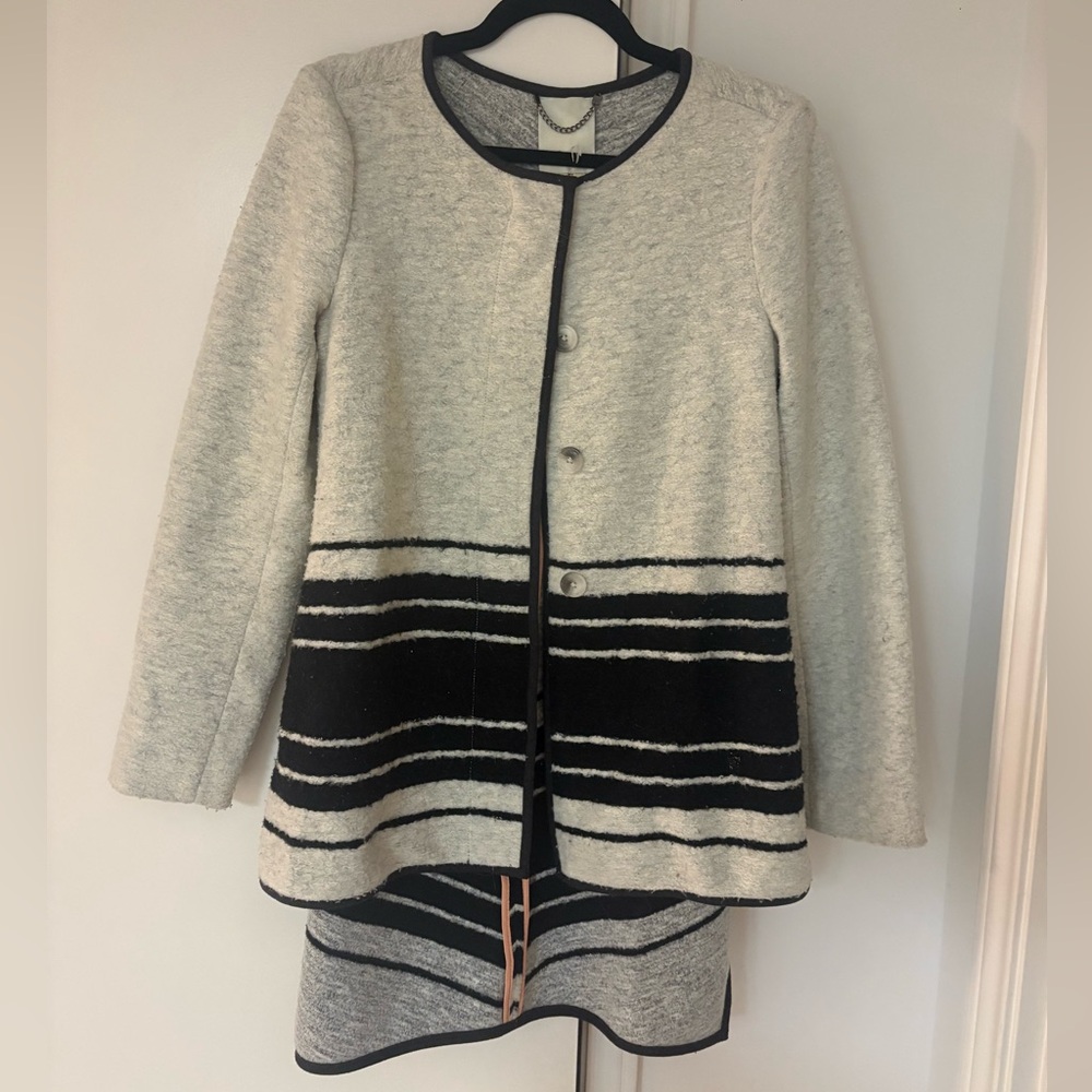 ANTHROPOLOGIE X ELEVENSES Ardsley Wool Blend Jacket in Gray/Black Size XS